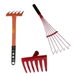 5 Teeth Baby Rake & 6 Tines Baby Leaf Rake with Handle, 6 Teeth Garden Rake without Handle- Set of 3 Pcs